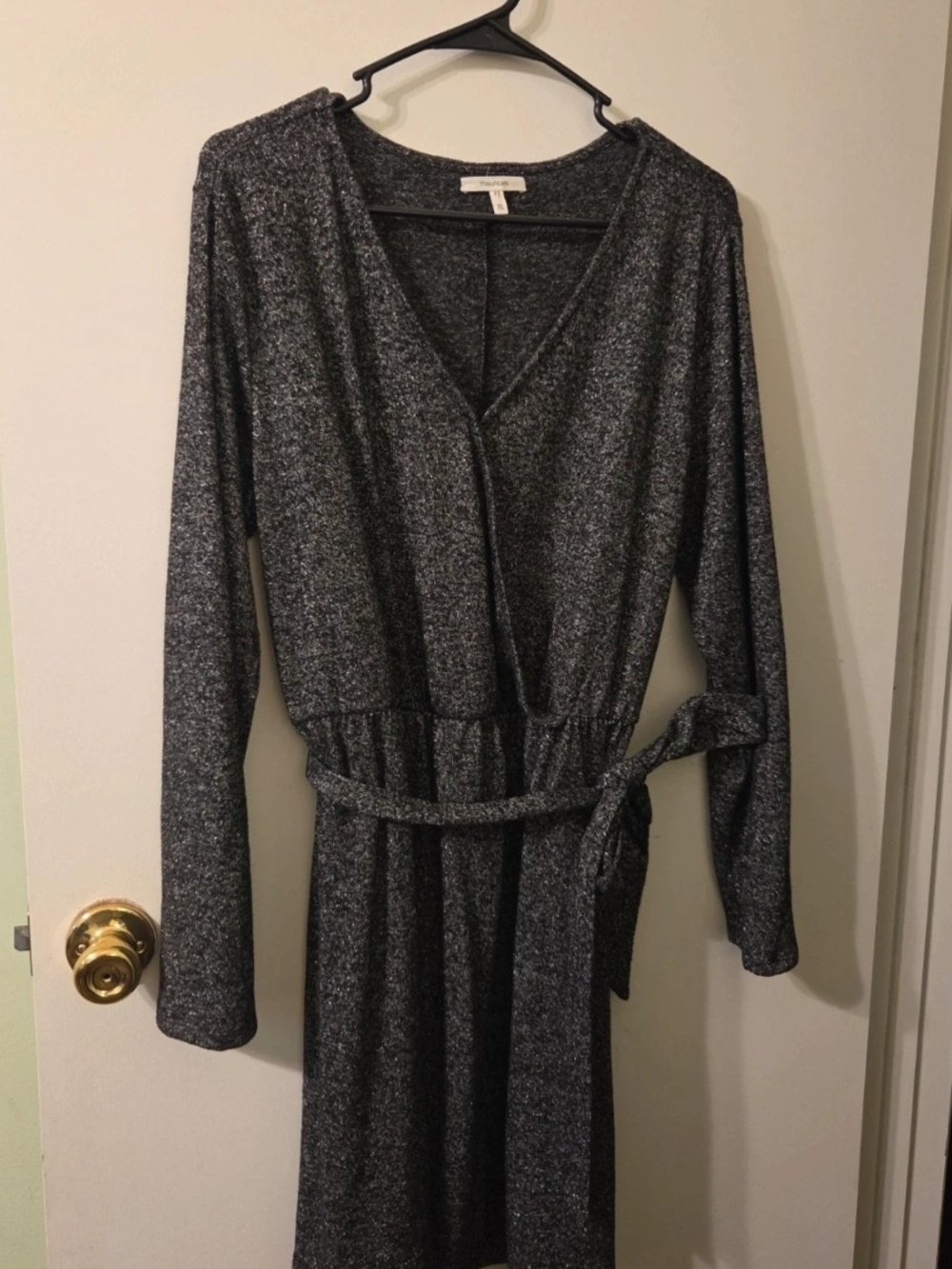 Maurices Metallic Knit V-Neck Long Sleeve Dress - Charcoal Sparkle